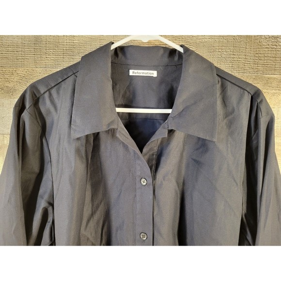 NWT Reformation Hansen Top Black Long Sleeve Button Tie Collar Various Sizes - Picture 4 of 9